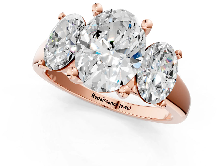 Rose gold Three-Stone Oval Cut Cut Solitaire Ring with Classic Prong Setting