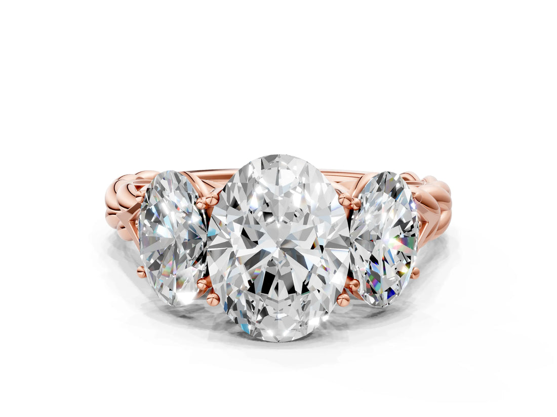 Rose gold Three-Stone Oval Cut Diamond Braided Band Ring with Four-Prong Setting_37