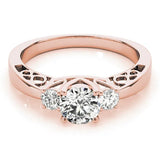 Rose gold Three-Stone Oval Cut Diamond Cathedral Engagement Ring with Prong Setting 1