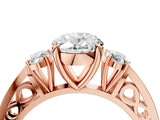 Rose gold Three-Stone Oval Cut Diamond Cathedral Engagement Ring with Prong Setting_10