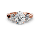 Rose gold Three-Stone Oval Cut Diamond Cathedral Engagement Ring with Prong Setting_6