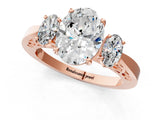 Rose gold Three-Stone Oval Cut Diamond Cathedral Engagement Ring with Prong Setting_7