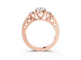 Rose gold Three-Stone Oval Cut Diamond Cathedral Engagement Ring with Prong Setting_9