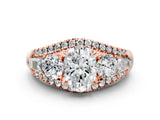 Rose gold Three-Stone Oval Cut Diamond Engagement Ring with Pave Band and Prong Setting_6