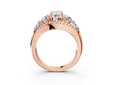 Rose gold Three-Stone Oval Cut Diamond Engagement Ring with Pave Band and Prong Setting_9