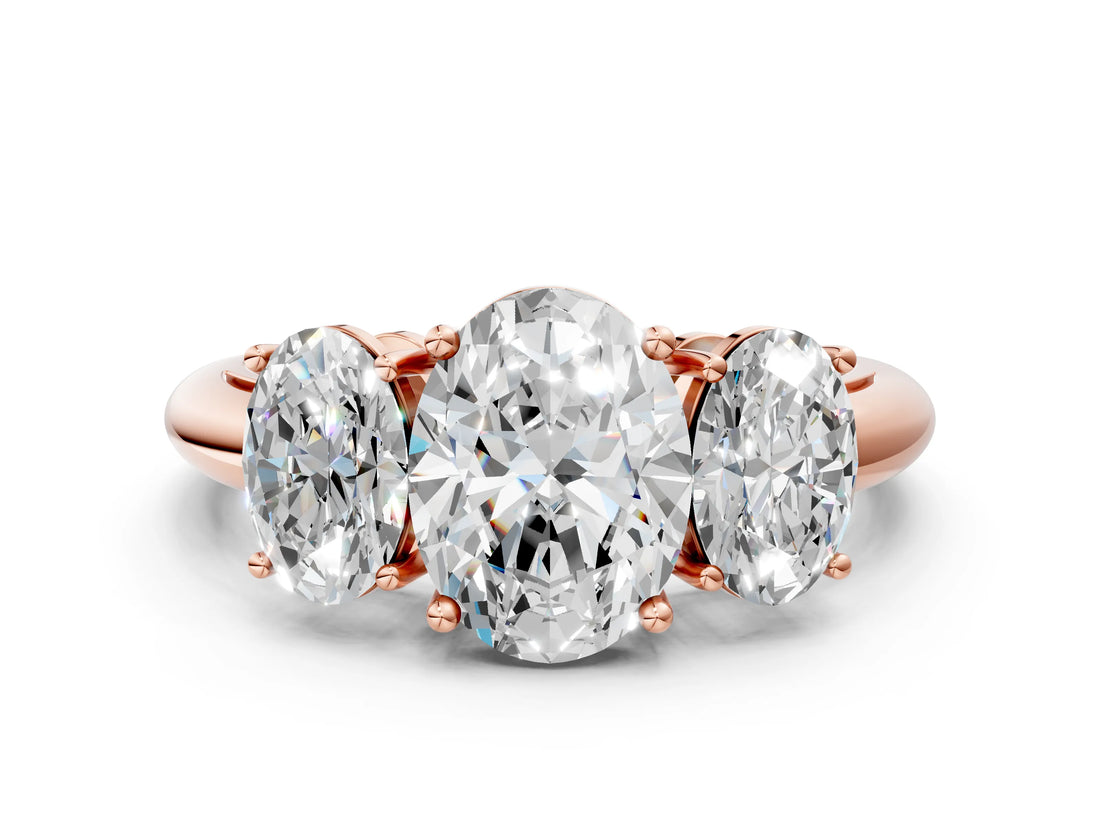 Rose gold Three-Stone Oval Cut Diamond Engagement Ring with Prong Setting on a White Gold Band_38