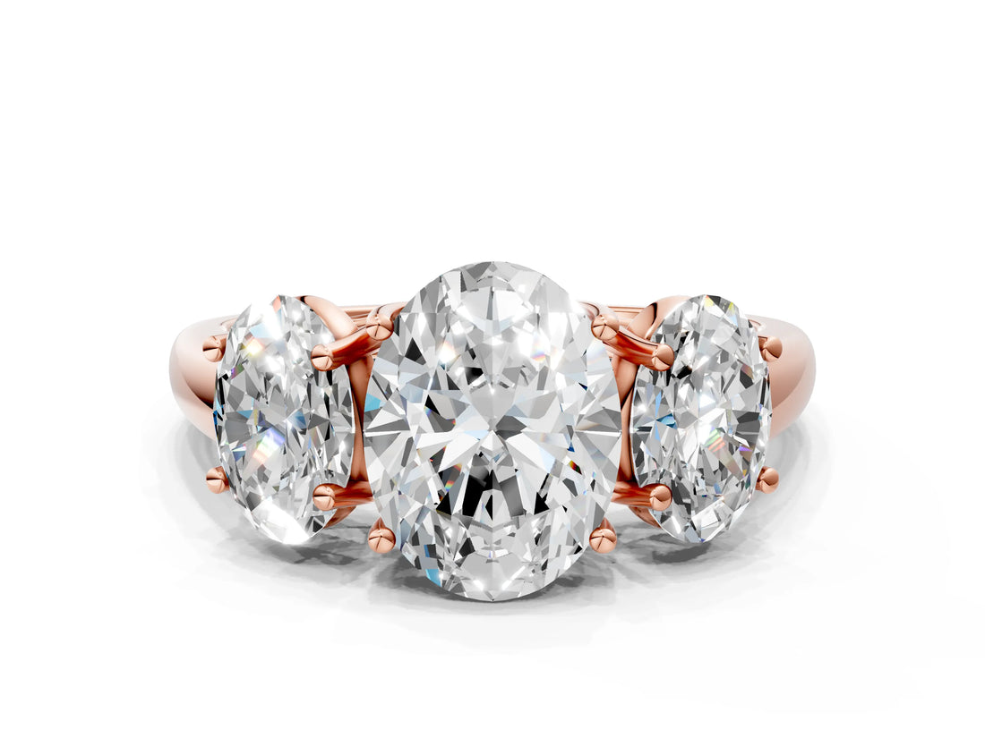 Rose gold Three-Stone Oval Cut Diamond Engagement Ring with Prong Setting_3