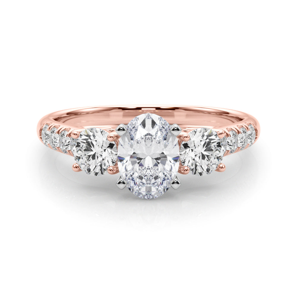Rose gold Three-Stone Oval Cut Diamond Pavé Band with Four-Prong Setting 1