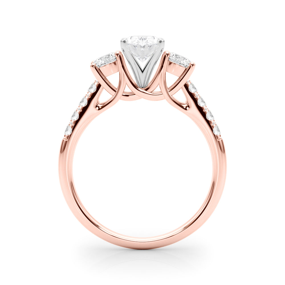Rose gold Three-Stone Oval Cut Diamond Pavé Band with Four-Prong Setting 2