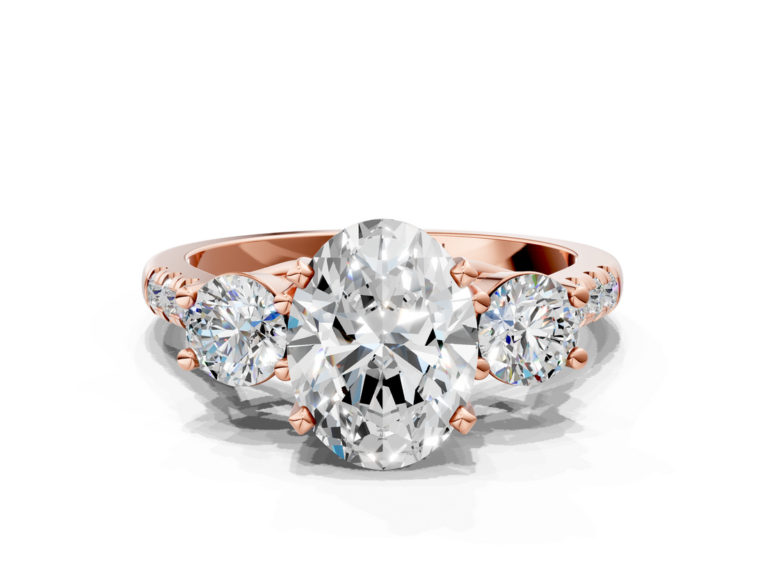 Rose gold Three-Stone Oval Cut Diamond Pavé Band with Four-Prong Setting_36