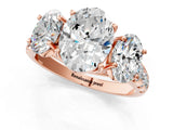 Rose gold Three-Stone Oval Cut Diamond Pavé Band with Prong Setting_4