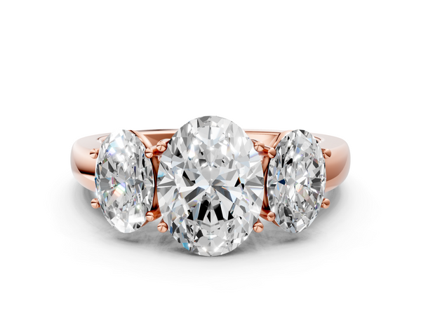 Rose gold Oval Cut Diamond Three-Stone Ring with Four-Prong Setting and Classic Band