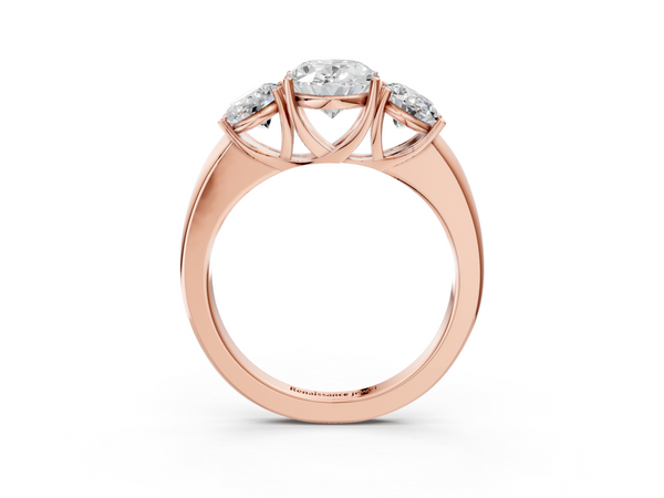 Rose gold Oval Cut Diamond Three-Stone Ring with Four-Prong Setting and Classic Band