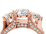 Rose gold Three-Stone Oval Cut Diamond Ring with Channel-Set Band and Four-Prong Setting_56