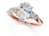 Rose gold Three-Stone Oval Cut Diamond Ring with Pear  Side Stones in Four-Prong Setting_13