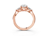 Rose gold Three-Stone Oval Cut Diamond Ring with Pear  Side Stones in Four-Prong Setting_15