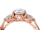 Rose gold Three-Stone Oval Cut Diamond Ring with Pear  Side Stones in Four-Prong Setting_16