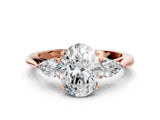 Rose gold Three-Stone Oval Cut Diamond Ring with Pear  Side Stones in Four-Prong Setting_18