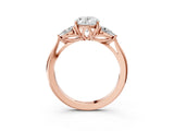 Rose gold Three-Stone Oval Cut Diamond Ring with Pear  Side Stones in Four-Prong Setting_21