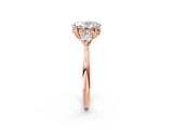 Rose gold Three-Stone Oval Cut Diamond Ring with Pear  Side Stones in Four-Prong Setting_50