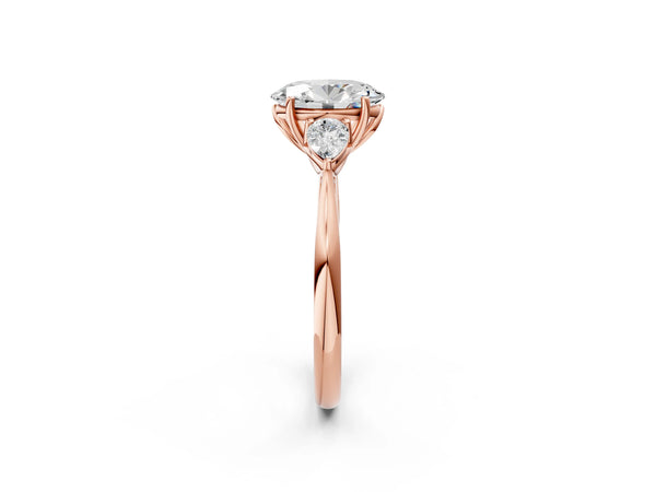 Rose Gold Oval Three Stone Engagement Ring Setting with Pear Side Stones and Thin Band