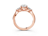 Rose gold Three-Stone Oval Cut Diamond Ring with Pear  Side Stones in Four-Prong Setting_51
