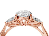Rose gold Three-Stone Oval Cut Diamond Ring with Pear  Side Stones in Four-Prong Setting_52