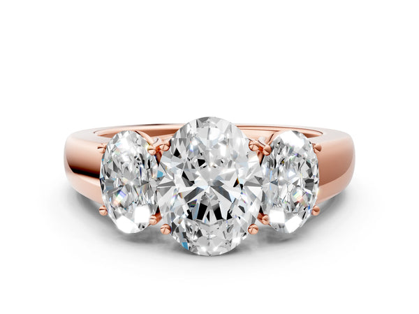 Rose gold Three-Stone Oval Cut Diamond Ring with Prong Setting and Classic Band
