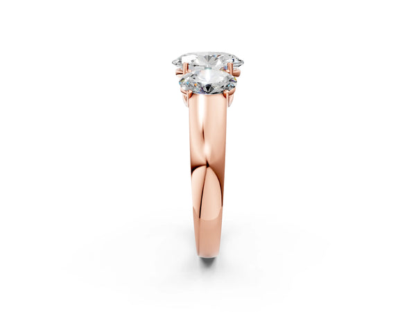 Rose gold Three-Stone Oval Cut Diamond Ring with Prong Setting and Classic Band