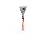 Rose gold Three-Stone Oval Cut Diamond Ring with Round with Aquamarine side stone Pavé Band and Prong Setting_2