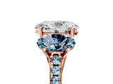 Rose gold Three-Stone Oval Cut Diamond Ring with Round with Aquamarine side stone Pavé Band and Prong Setting_5