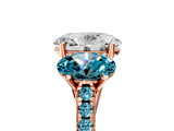 Rose gold Three-Stone Oval Cut Diamond Ring with Round with Blue Topaz side stone Pavé Band and Prong Setting_5