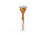 Rose gold Three-Stone Oval Cut Diamond Ring with Round with Citrine side stone Pavé Band and Prong Setting_2