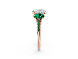 Rose gold Three-Stone Oval Cut Diamond Ring with Round with Emerald side stone Pavé Band and Prong Setting_2