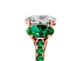 Rose gold Three-Stone Oval Cut Diamond Ring with Round with Emerald side stone Pavé Band and Prong Setting_5