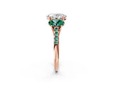 Rose gold Three-Stone Oval Cut Diamond Ring with Round with Green Sapphire side stone Pavé Band and Prong Setting_2