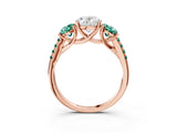 Rose gold Three-Stone Oval Cut Diamond Ring with Round with Green Sapphire side stone Pavé Band and Prong Setting_3