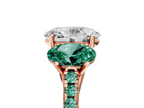 Rose gold Three-Stone Oval Cut Diamond Ring with Round with Green Sapphire side stone Pavé Band and Prong Setting_5