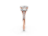Rose gold Three-Stone Oval Cut Diamond Ring with Round with Moissanite side stone Pavé Band and Prong Setting_2