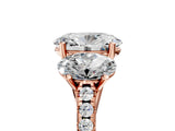 Rose gold Three-Stone Oval Cut Diamond Ring with Round with Moissanite side stone Pavé Band and Prong Setting_5