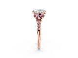 Rose gold Three-Stone Oval Cut Diamond Ring with Round with Morganite side stone Pavé Band and Prong Setting_2