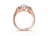 Rose gold Three-Stone Oval Cut Diamond Ring with Round with Morganite side stone Pavé Band and Prong Setting_3