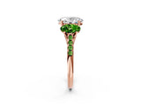 Rose gold Three-Stone Oval Cut Diamond Ring with Round with Peridot side stone Pavé Band and Prong Setting_2