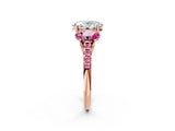 Rose gold Three-Stone Oval Cut Diamond Ring with Round with Pink Sapphire side stone Pavé Band and Prong Setting_2