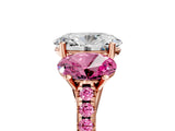 Rose gold Three-Stone Oval Cut Diamond Ring with Round with Pink Sapphire side stone Pavé Band and Prong Setting_5
