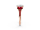 Rose gold Three-Stone Oval Cut Diamond Ring with Round with Ruby side stone Pavé Band and Prong Setting_2