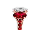 Rose gold Three-Stone Oval Cut Diamond Ring with Round with Ruby side stone Pavé Band and Prong Setting_5