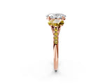 Rose gold Three-Stone Oval Cut Diamond Ring with Round with Yellow Sapphire side stone Pavé Band and Prong Setting_2
