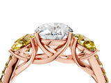 Rose gold Three-Stone Oval Cut Diamond Ring with Round with Yellow Sapphire side stone Pavé Band and Prong Setting_4