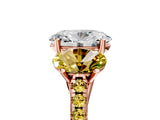 Rose gold Three-Stone Oval Cut Diamond Ring with Round with Yellow Sapphire side stone Pavé Band and Prong Setting_5